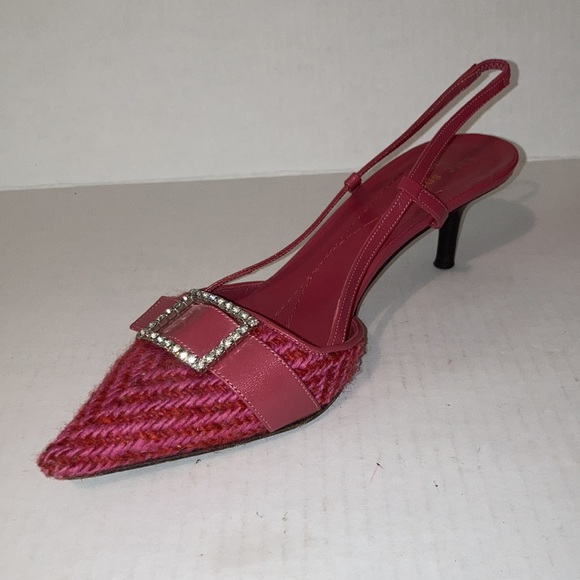 KATE SPADE Pink Tweed Kitten Slingback Size 6 1/2 - Picture 16 of 16